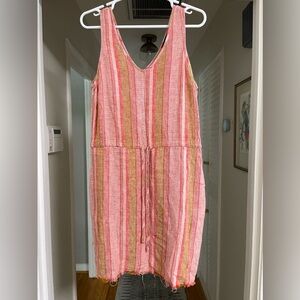 EUC DREW Anthropologie Red Natural Dobby Stripe Dress